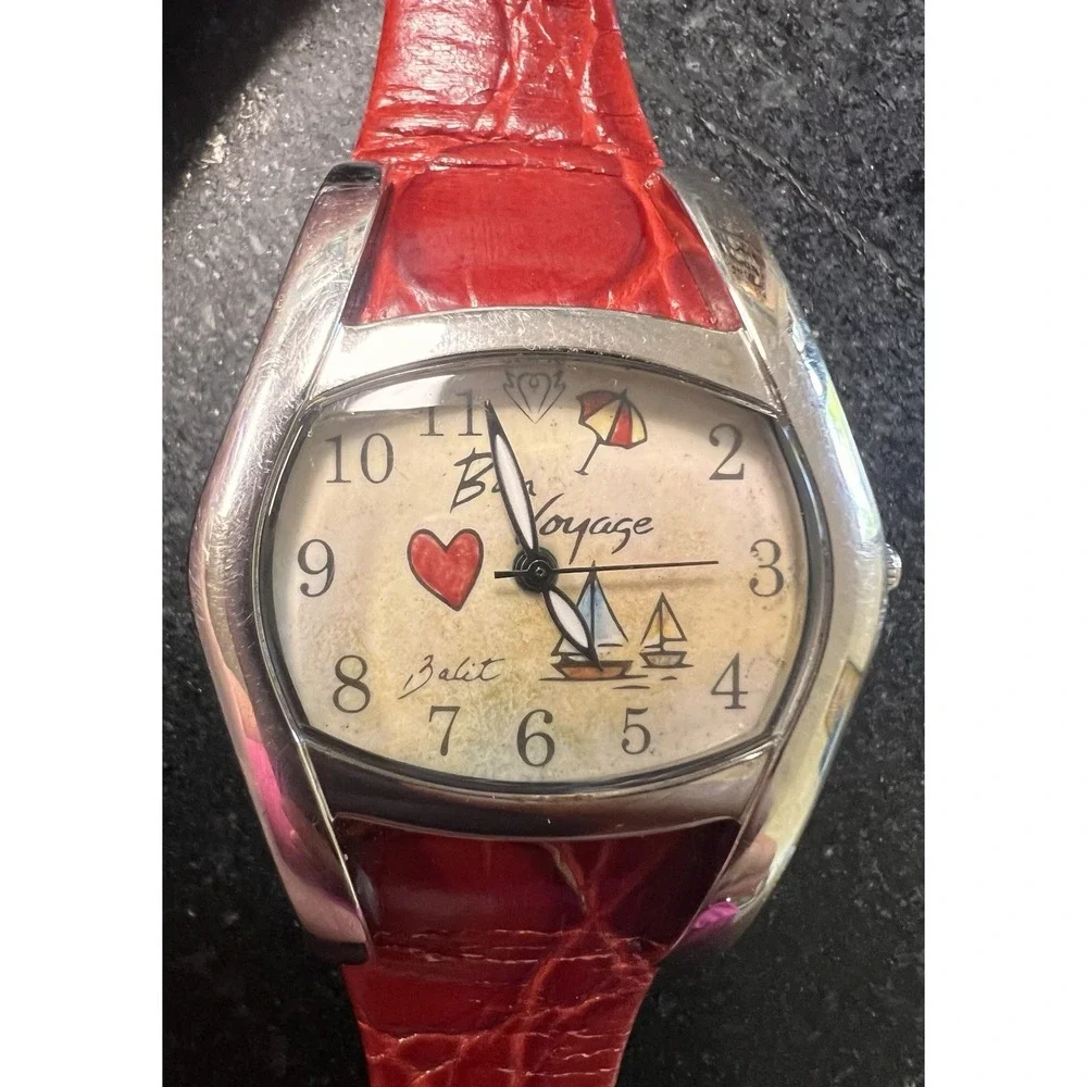 Diane Balit Hand Painted‎ Red Leather Bon Voyage Watch New Battery